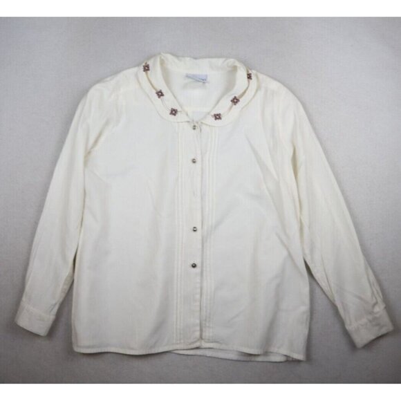JANTZEN - WOMEN'S IVORY LONG SLEEVE BUTTON-UP BLOUSE - SIZE XL - FLAWS - Picture 1 of 14